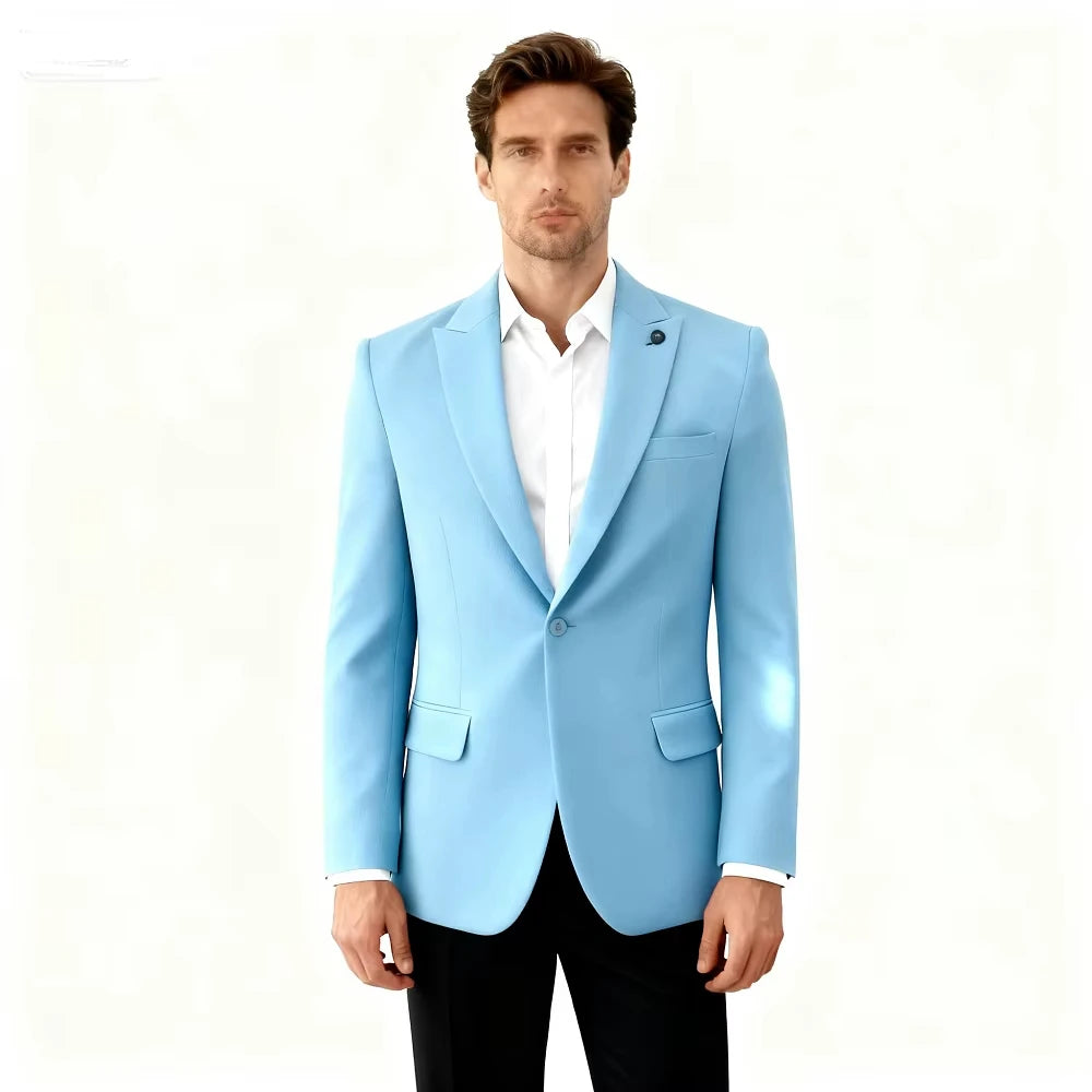 Men's Casual Tailored Tuxedo with Peak Lapel Fitted Daily Personalized Solid Smoking Suit Ensemble Coat and Black Pant