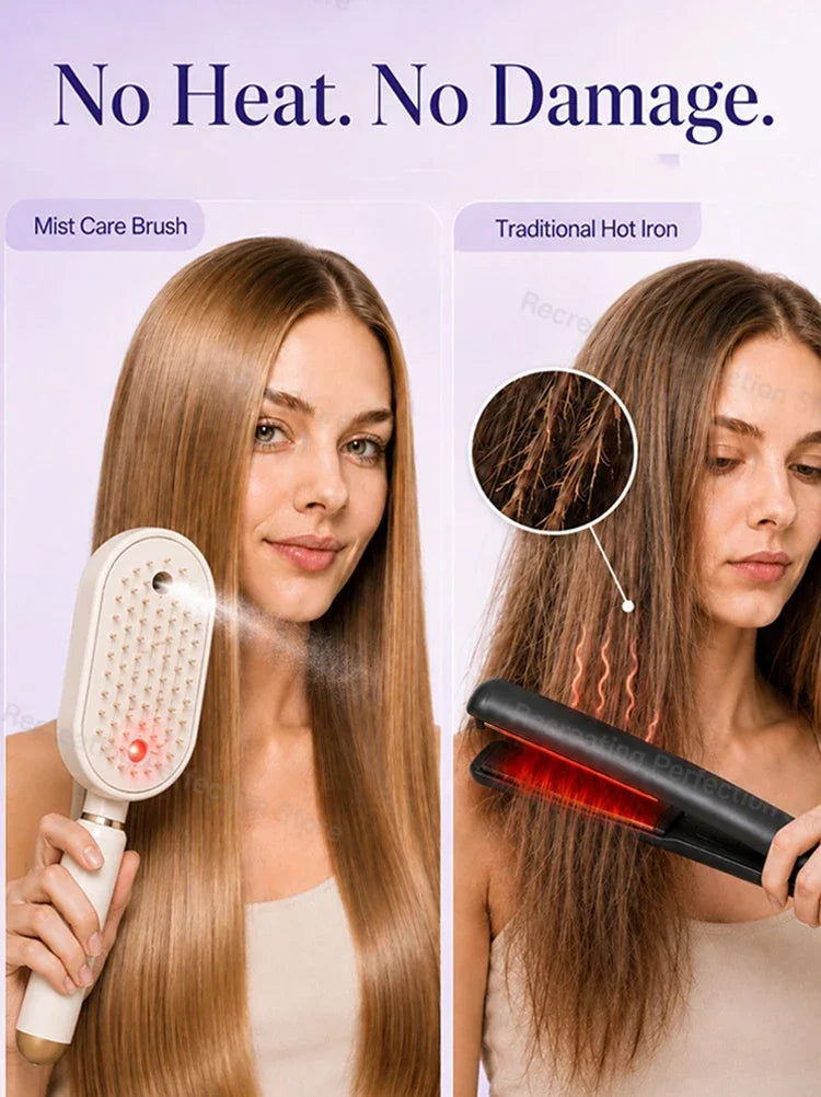 2026 Professional Hair Straightener Brush – No Heat Spray, Red Light Therapy, Scalp Massage, Cordless & Portable, Fast Charge