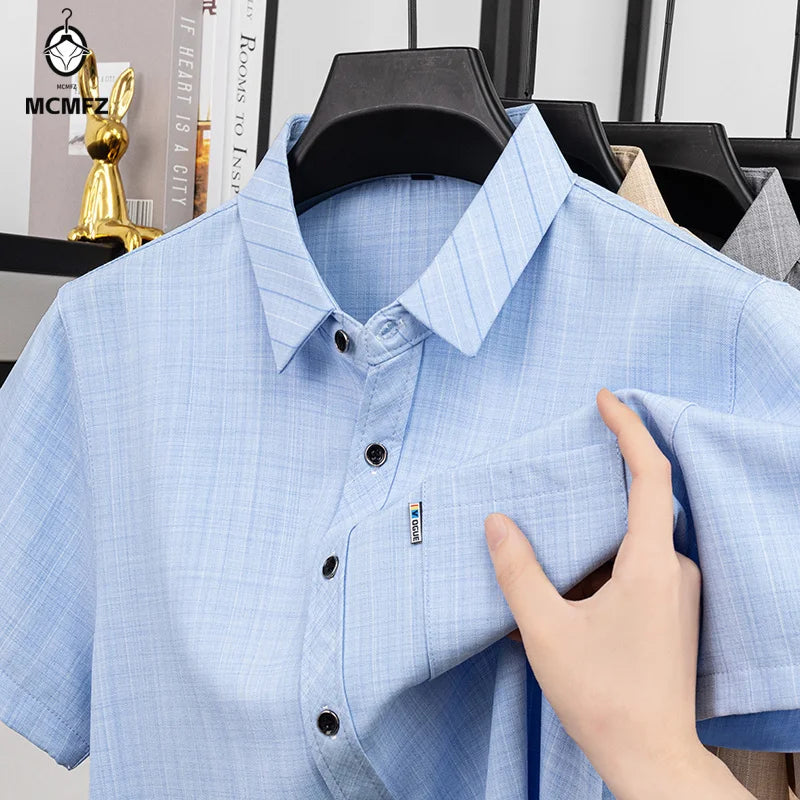Men Casual Short Sleeve Shirt Anti Wrinkle Quick Dry Comfortable Fabric Business Daily Outdoor Travel Work Wear Blouse