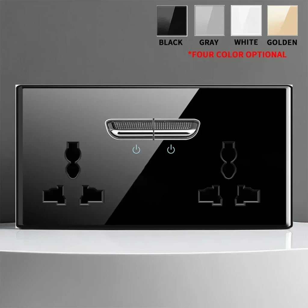 Black Tempered Glass Wall Switch Panel Led European 16a Socket Retro Toggle Light Switch Eu Uk Standard 1Gang-4gang 2usb Socket