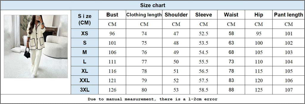 Casual Loose Pocket Coats Pants Two Piece Sets Women Fashion Contrasting Colors Tops Outfits Fall Winter Wide Leg Pants Suit