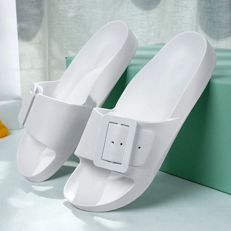 Adjustable Buckle Women's Sandals, Non-Slip, Lightweight, Flat-Soled Slip-On Sandals for Outdoor Wear, Beach Sandals, Bathroom S