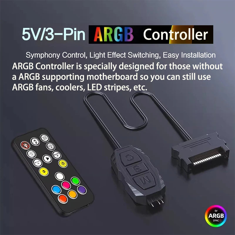 5V 3pin ARGB Controller To SATA Power Supply Mini RGB Controller For Computer Case ARGB Fans, Coolers, LED Stripes, Etc.