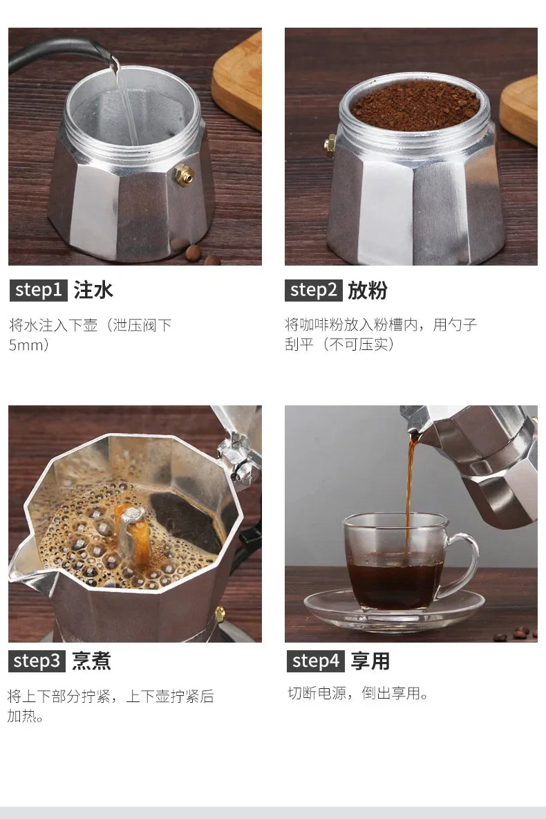 150 300 600 Aluminum Moka Pot with Electric Burner Stove Top Coffee Maker Espresso Percolator Mocha Kettle Heater Home Household