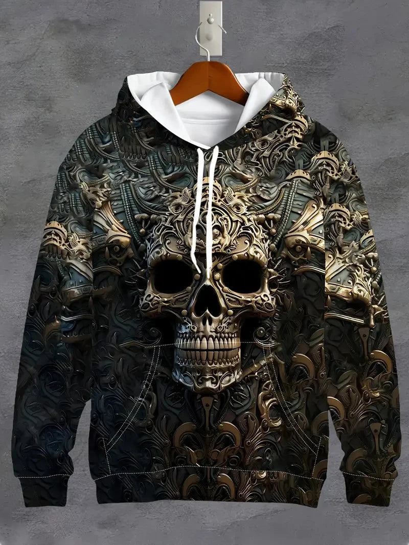Vintage Cool 3D Print Skull Graphics Hoodie Drawstring Comfortable Super Dalian Long Hoodie Sweatshirt Spring And Autumn Clothes