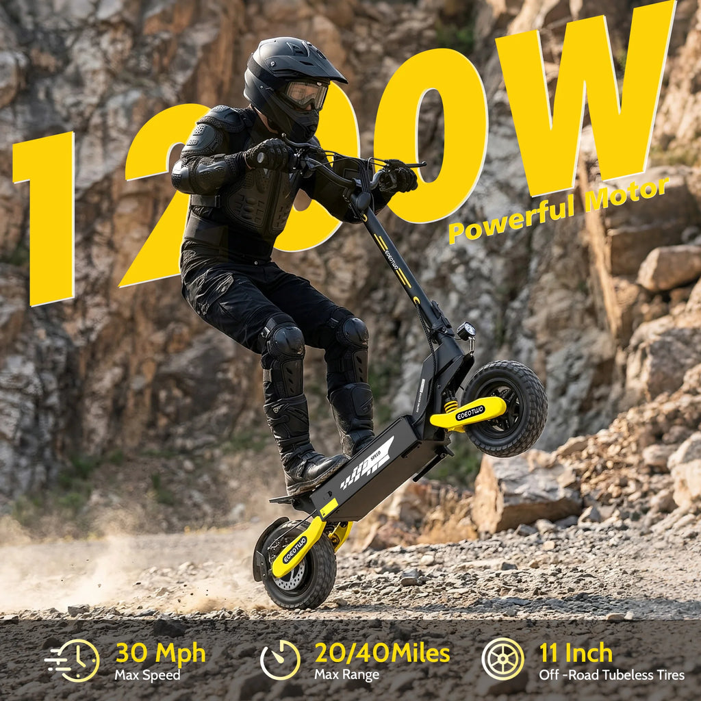 EOEOTWO 1200W Off Road Electric Scooter for Adults 48V Long Range E-Scooter 30MPH Fast Speed 11" Tubeless Tire Foldable Kick Scooter