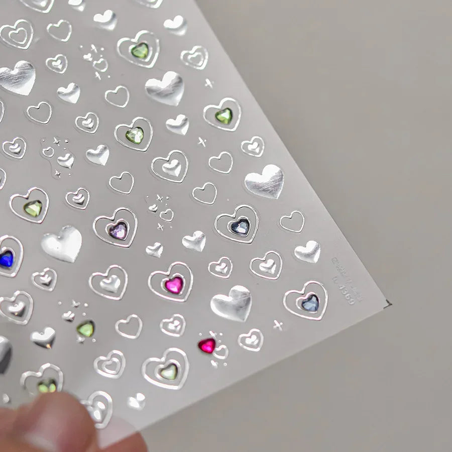 5D Gradient Love Gem Glitter Love Heart Colorful Cat's Eye Rhinestone Soft Self Adhesive Nail Art Stickers Shiny Manicure Decals