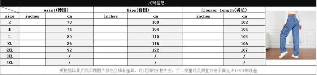 American Retro Mid-waist Multi-pocket Cargo Pants Jeans, Women's Casual Loose Straight Long Pants, Patchwork Jeans,Spring Autumn