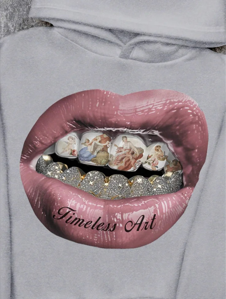 Men's hoodie, casual pink lip print hoodie retro comfortable sweatshirt casual high-quality hoodie