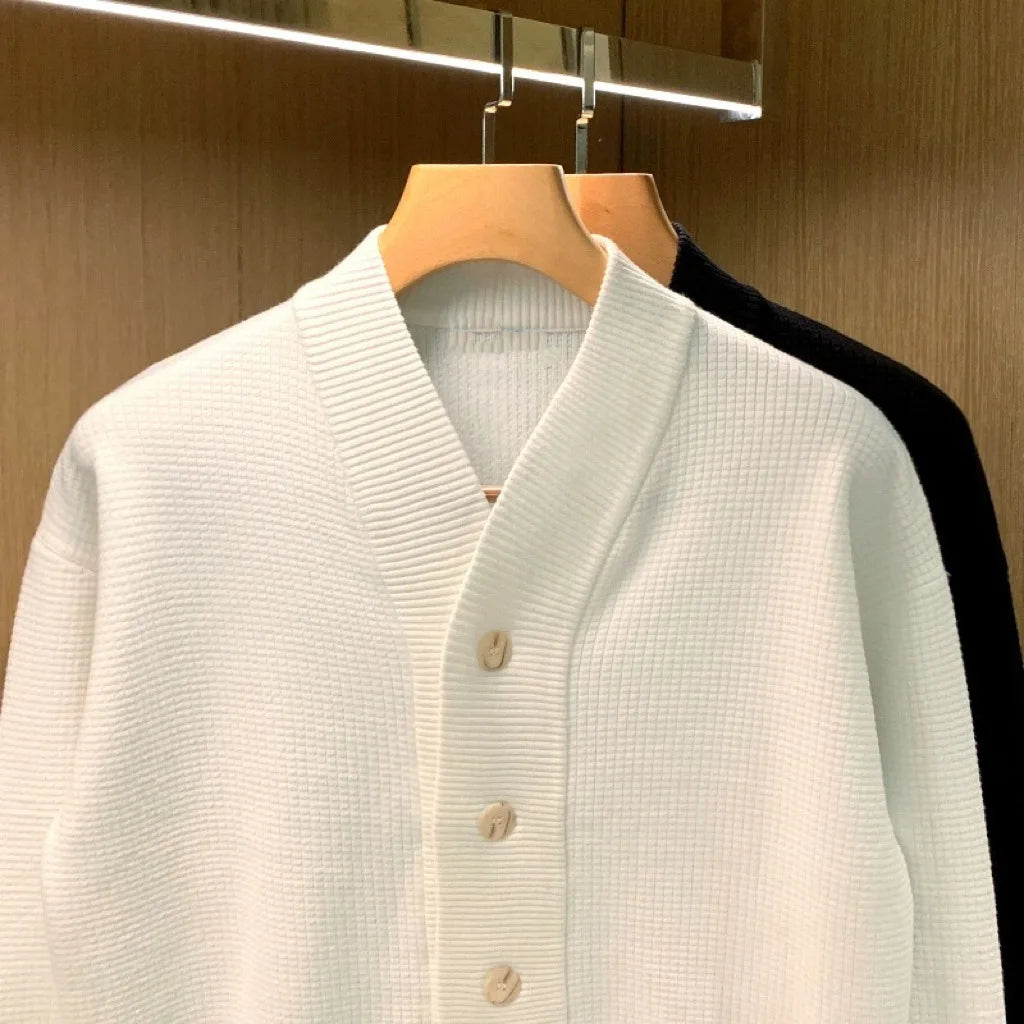 Vintage Elegant Men Knitted Cardigan Sweater  Autumn Winter Business Temperament V-neck Knitwear Fashion Loose Knit Coat