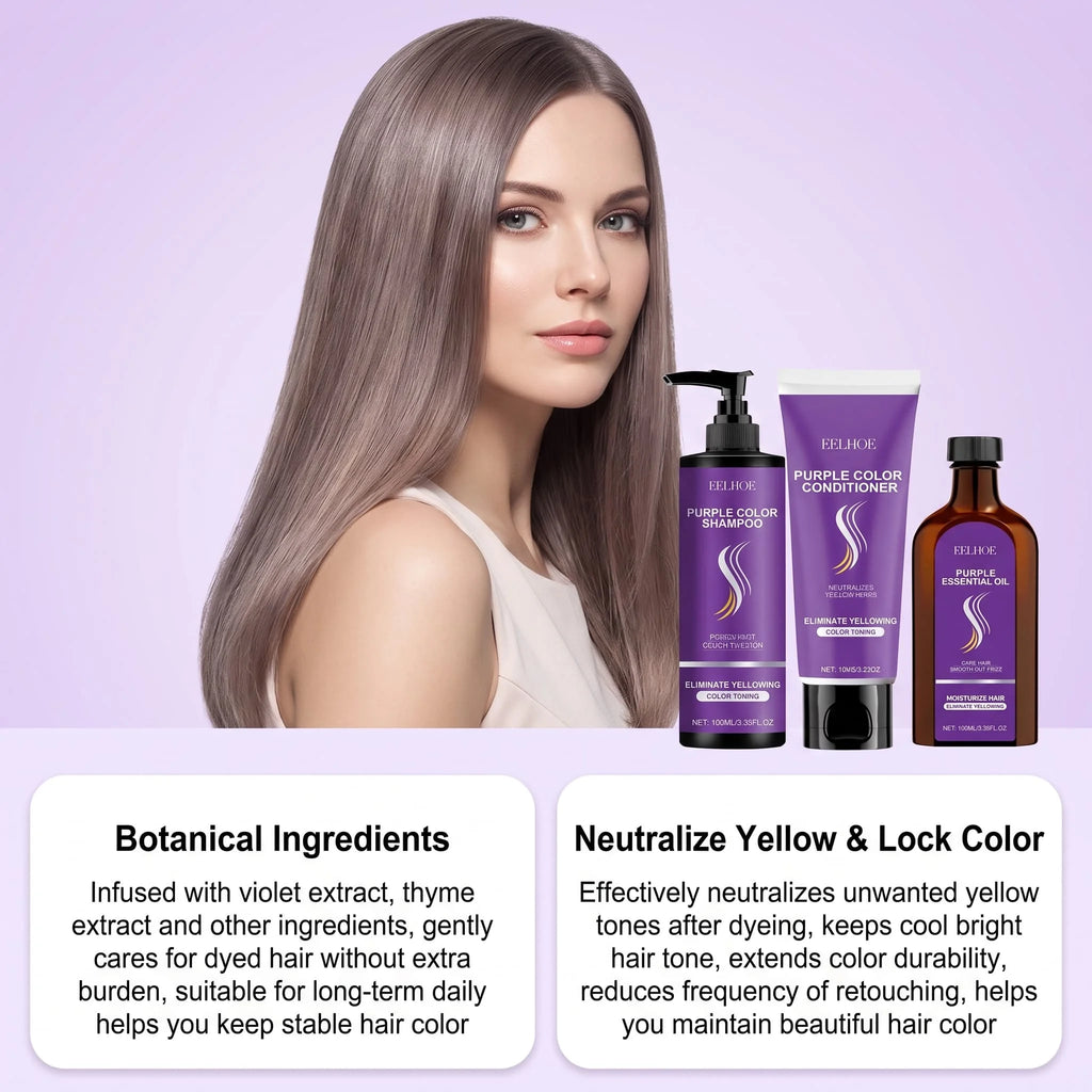 Purple Shampoo Set With Conditioner Hair Oil Serum Color Protecting Nourishing Moisturizing Smoothing For Dry Damaged Hair Care