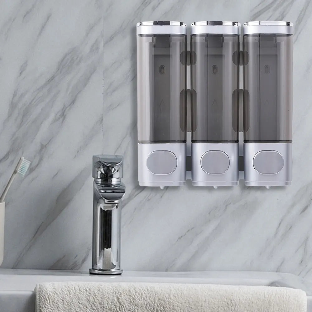Wall Mounted Bathroom Liquid Soap Dispenser Three Head Hand Sanitizer Holder Wall Mount Soap Shampoo Gel Shower Liquid Container