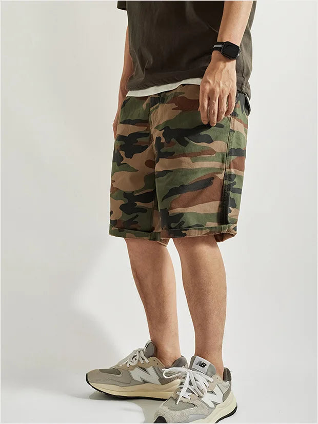 Summer New Camouflage Workwear Shorts Loose Men's Fashion Brand American Retro Casual Multi-Pocket Shorts Polyester Fiber