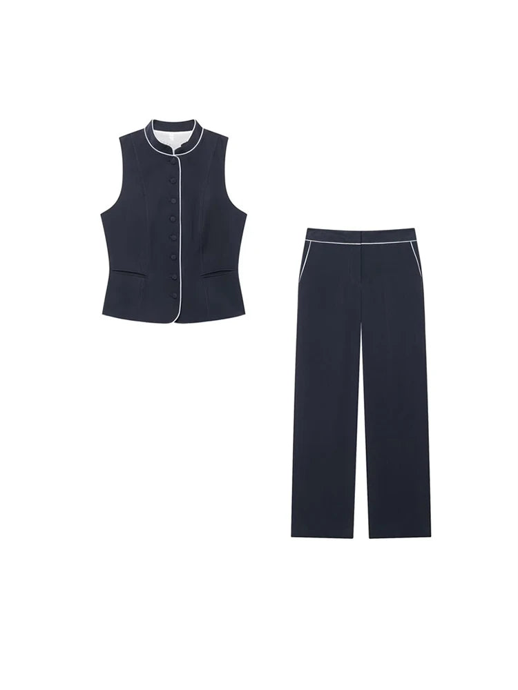 Summer Women's Suit Sleeveless Vest Top High Waist Wide Leg Pants 2026 New Fashion Short Vest Tops Long Pants 2-piece Set