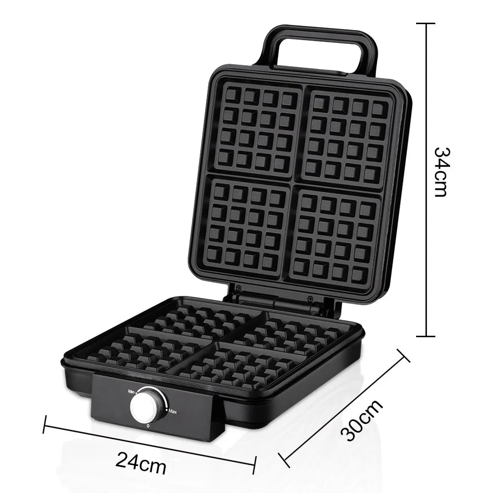 220V Fully Automatic 1500W Double-sided Heating Four-piece Waffle Machine, Breakfast Kitchen Sandwich Machine, Electric Cake Pan