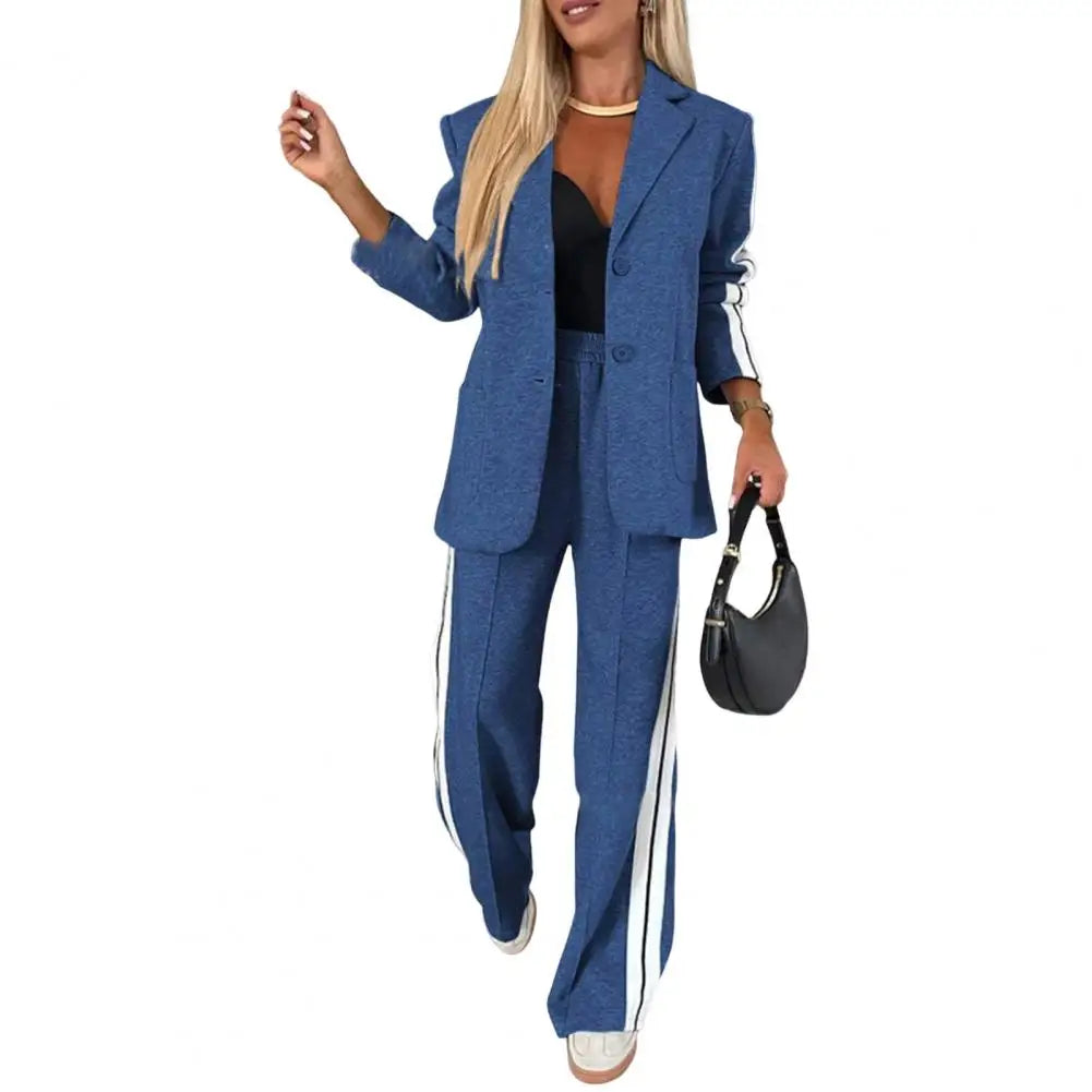 2 Piece Set Women Outfit Winter Fall Fashion V neck Long Sleeve Coat Elegant Straight Leg Pant Set Women Sports Clothing