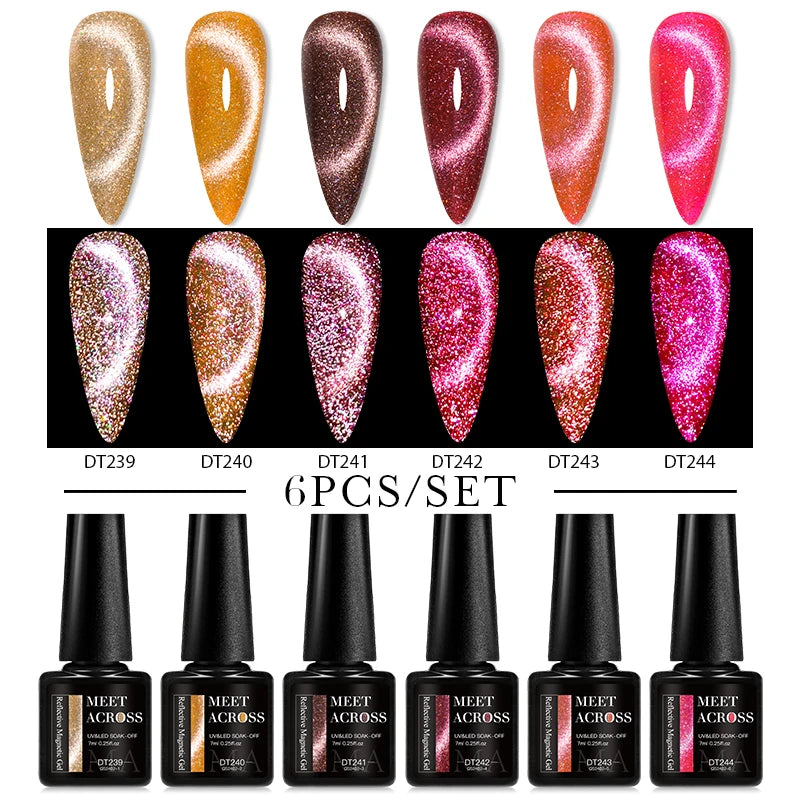 MEET ACROSS 6/8Pcs Set Glitter Gel Nail Polish Autumn Winter Nail Art Varnishes Semi Permanent Soak Off UV Gel Kit Nails Lacquer