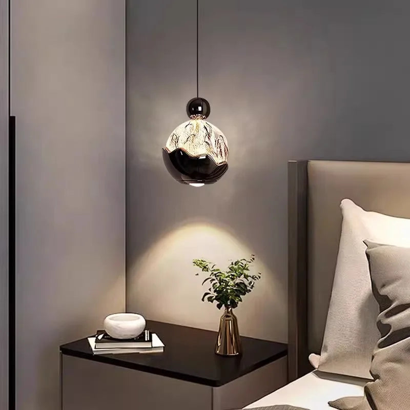 Italian Light Luxury Bedside Pendant Light Artistic Snow Mountain Hand Sweeping Induction Adjustable Entrance Hanging Line Light
