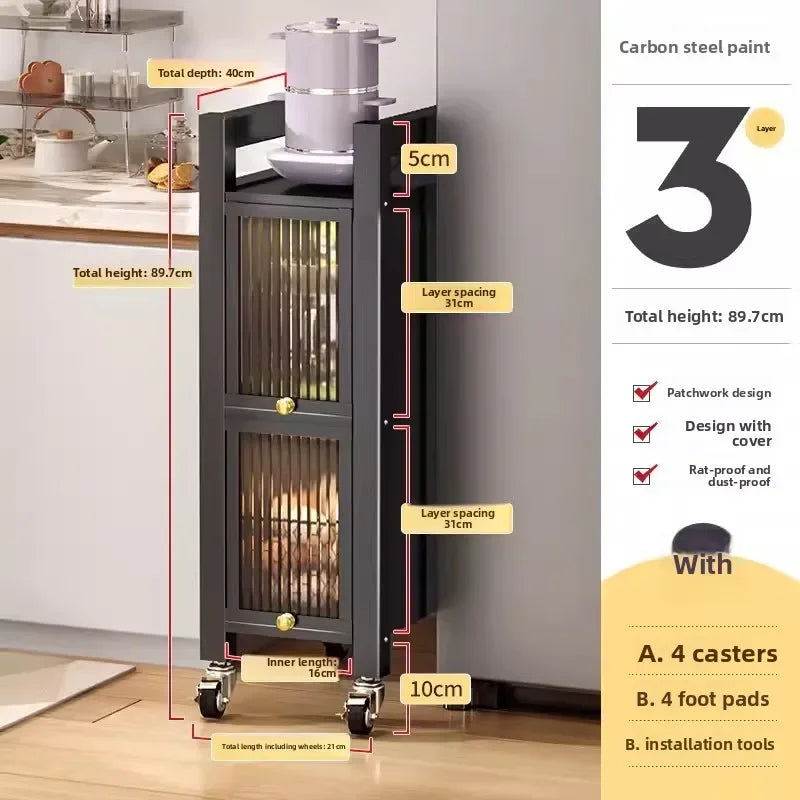 Multi-functional Kitchen Shelf Floor-to-ceiling Shelf Locker Microwave Pot Oven Cabinet Storage Rack with Cabinet Door