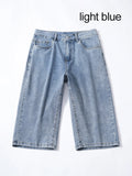 Summer men's six inch shorts over the knee thin straight tube minimalist elastic denim shorts Baggy Jeans Shorts for Men  3/4