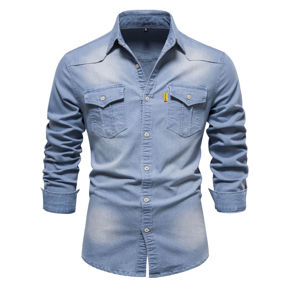 2023 Spring Autumn Y2K Fashion All Match Harajuku Denim Shirt Men Solid Cotton Male Clothes Loose Casual Sport Ropa Hombre Blusa