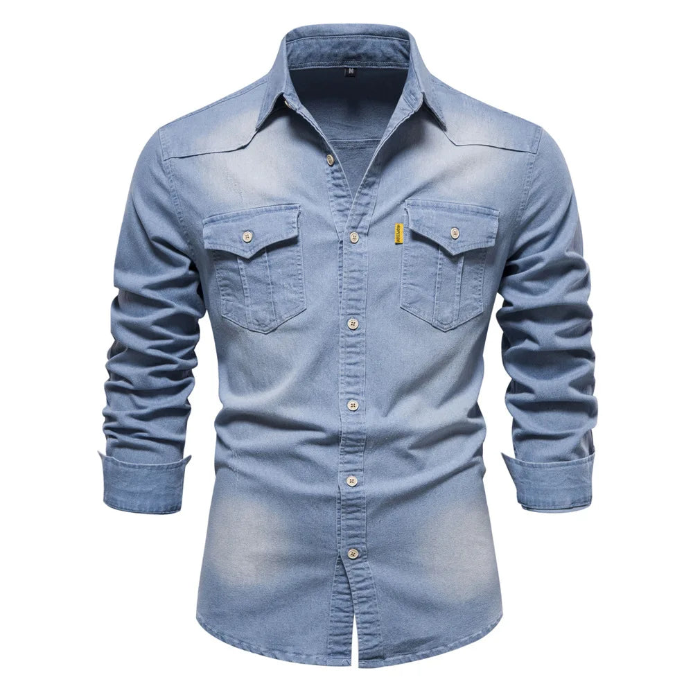 2023 Spring Autumn Y2K Fashion All Match Harajuku Denim Shirt Men Solid Cotton Male Clothes Loose Casual Sport Ropa Hombre Blusa