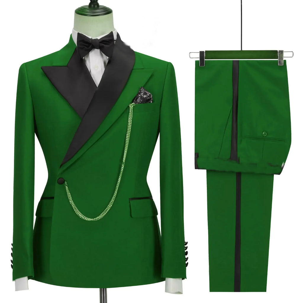 2024 Custom Made Black Groom Tuxedo Peaked Lapel Double Breasted Men Suit Prom Wedding Party Men Suits Costume ( Jacket+Pants)