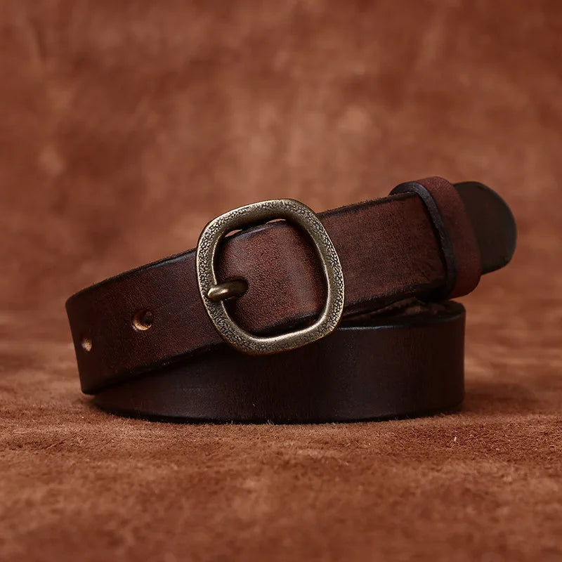 2.3CM Ladies Pure Cowhide Copper Buckle Genuine Leather Casual Jeans Thin Belt Women High Quality Retro Luxury Female Waistband