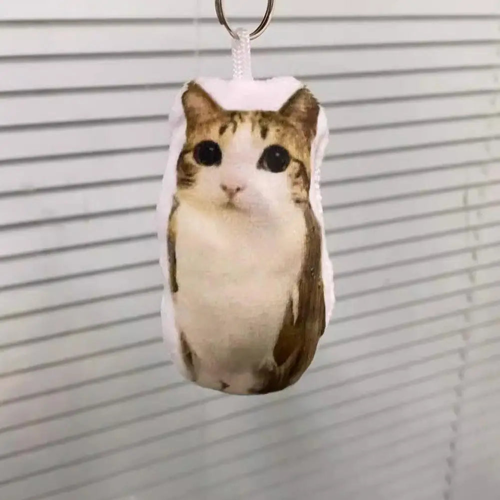 Cute Meowl Plush Keychain with Realistic Cat Sound Squeeze Voice Toy Funny Photo Realistic Cat Face Pendant for Bag Backpack