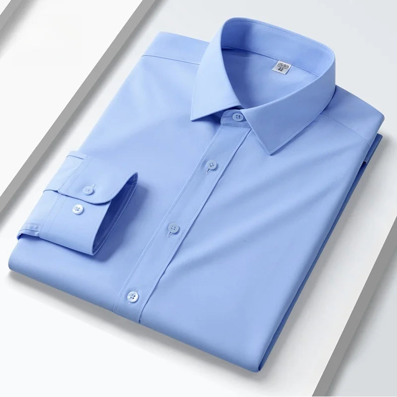 Quality Anti-Wrinkle Men Shirt Long Sleeves Dress Shirts For Men Slim Fit Camisa Social Business Blouse White Office Shirt S-5XL
