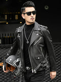 Cool Black Leather Biker Jacket Men Zipper Long Sleeve Belt Plus Size European Fashion brand leather jackets Spring Autumn Short