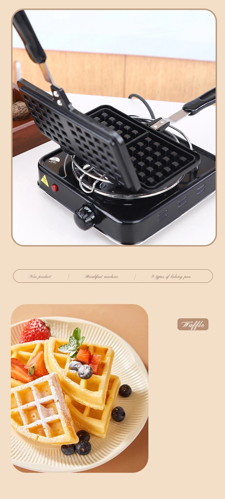 Professional Long Handle Waffle Baking Mold Square Double-Sided Waffle Maker Machine Durable Cast Aluminum Sandwich Maker Baking