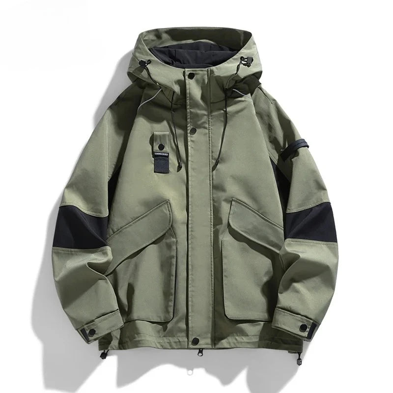 2026 Men Spring Autumn Outdoor Leisure Cargo Hooded Jacket Men Hiking Sport Windbreak Fashion Pocket Loose Jacket Coat Male Hots