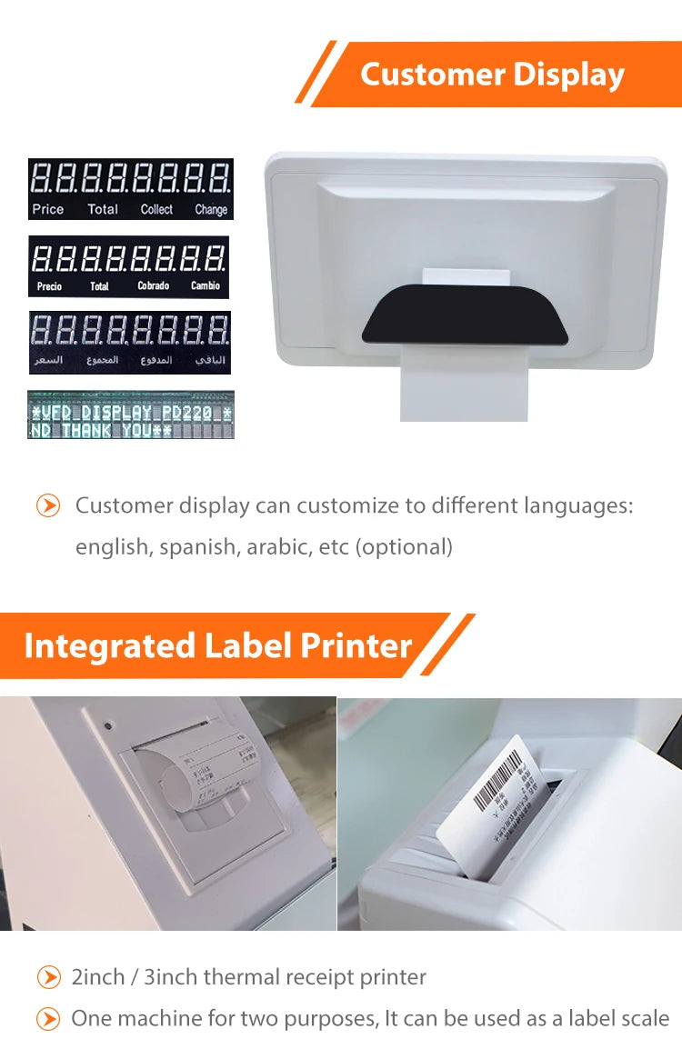 15.6 Inch   Touch Screen POS System All-in-One Fruit Shop Store Hotel Market AI Recognition  Label Scale