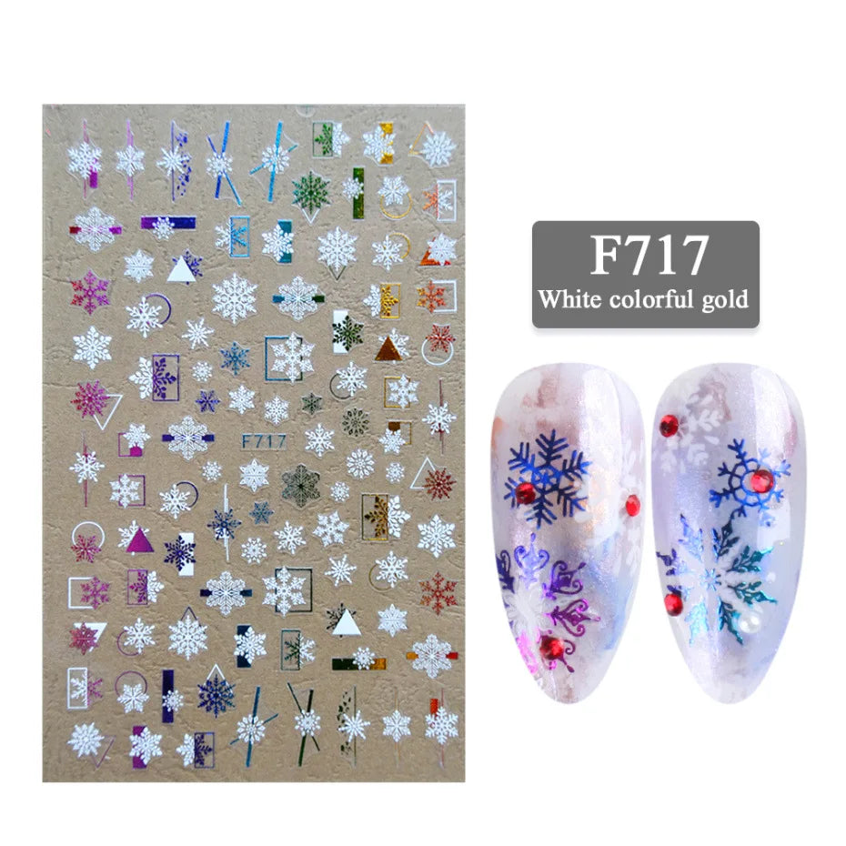 Autumn and Winter Blue Landscape Lines Flowers Birds Butterfly 3D Stickers Nail Art Decals Nail Parts Christmas Nail Stickers