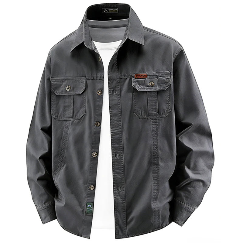 Business Military Shirts Men Tactics Long Sleeve Spring Autumn 100% Cotton Vintage Multi-pocket Cargo Shirts Menswear Clothing
