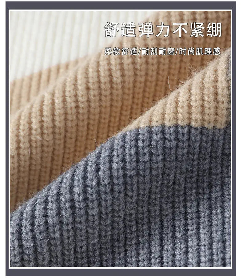 Sweaters men 2024 winter korean style mens warm sweater mens fashion sweaters Splicing color patterns Men's wool pullovers male