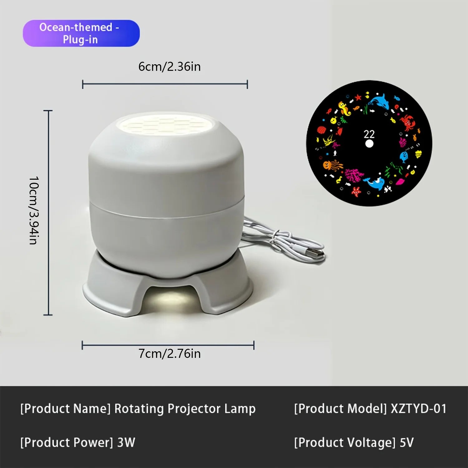 LED Starry Ocean Projector Light, 360° Rotating Dynamic Projection Night Light, USB Plug-in Ambient Lamp, Decorative Lighting