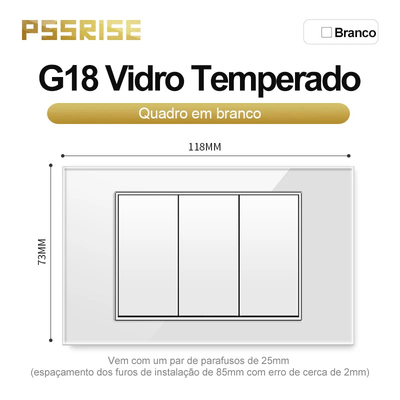 PSSRISE White Tempered Glass Standard sockets and switches brazil Switzerland Usb Type C Wall Socket Light Switch Smart Switch