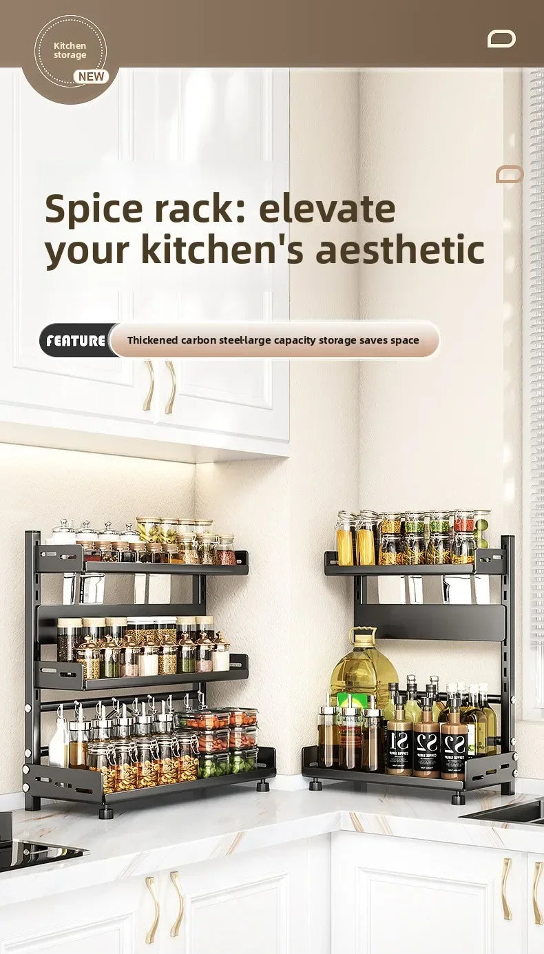 Kitchen Countertop Organizer Rack with Adjustable Feet Knife Storage Removable Shelves Multifunctional Space-Saving for Home