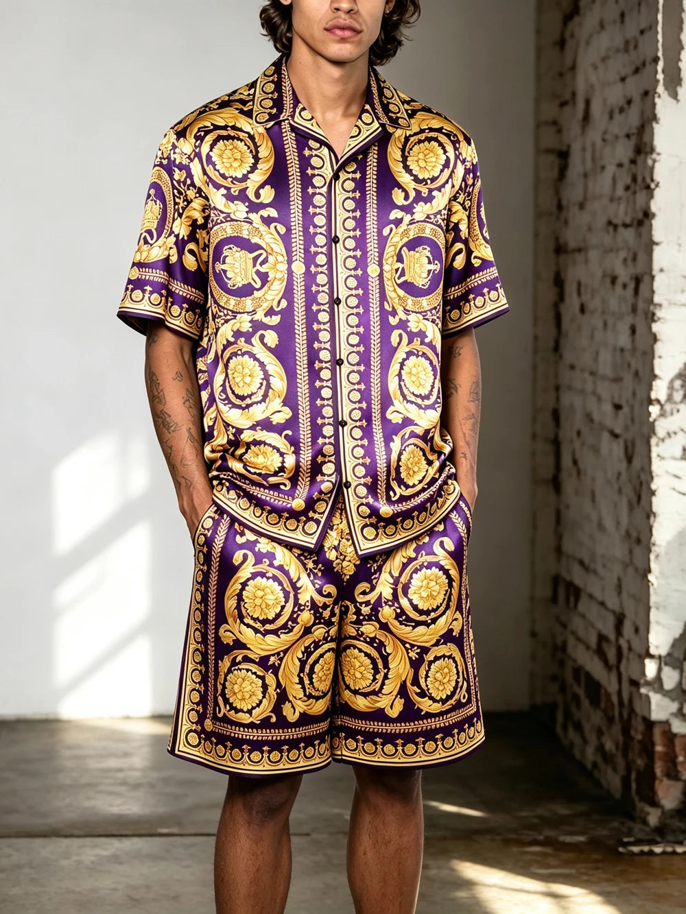 2026 Men's Summer New Smooth Polyester Shirt, Baroque Color-Printed Shirt Gift for Men for Festivals Parties Fast Shipping