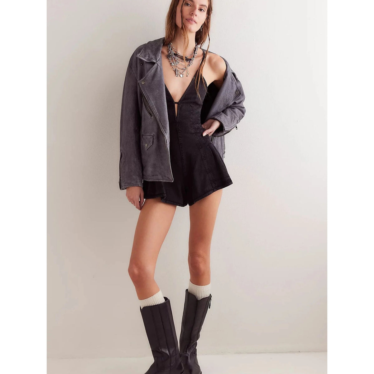 Women's Loose Denim Overalls Shorts High Waist  Style Spring Collection No Brand Youth Fashion Medium Thickness Sleeveless