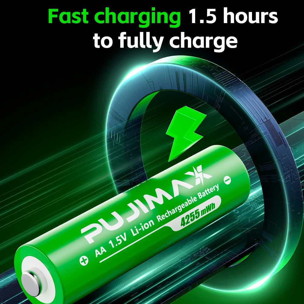 PUJIMAX AA/AAA 3400mWh 1100mWh 1.5V Li-Ion Rechargeable BatteryCharger Lithium Batteries For Mouse Flashlight Fan Game Machine