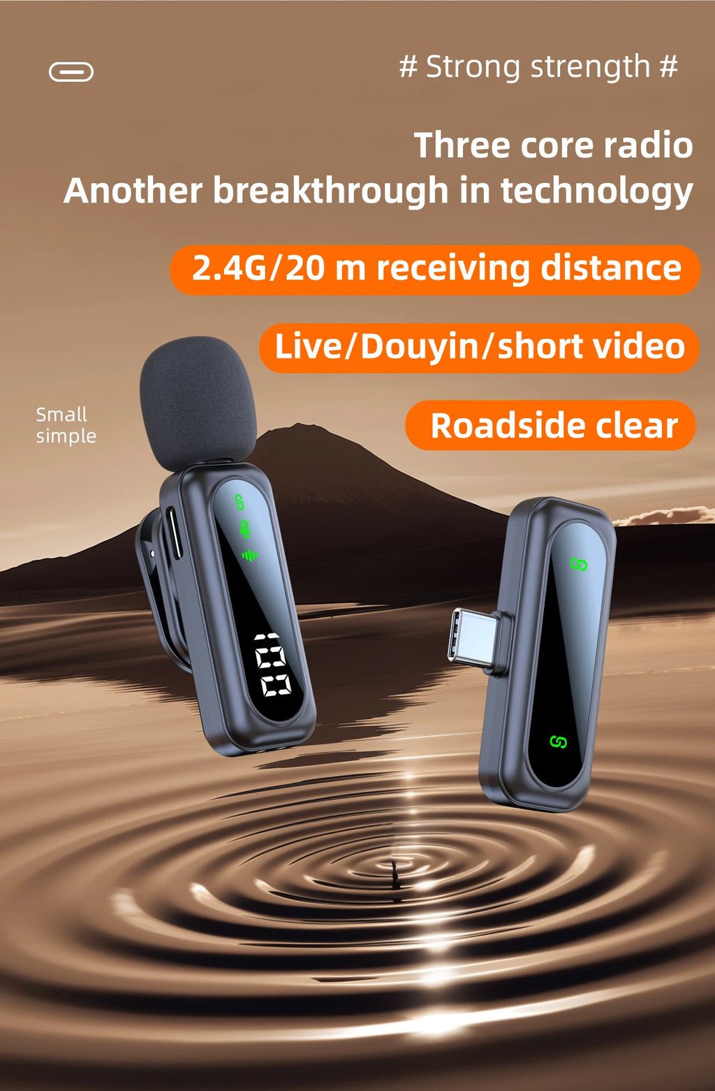 J21 Wireless Lavalier Lapel Microphone Audio Video Recording Mini Mic for iPhone Android Mic Portable Noise Reduction Vlog  Live