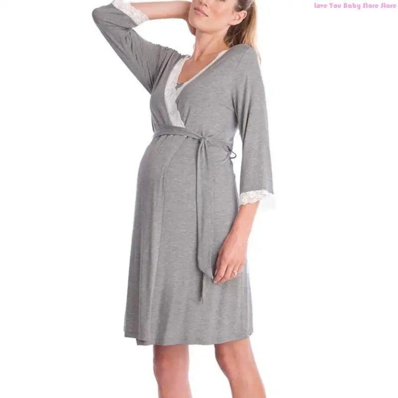 Pregnancy Clothes Cotton Maternity Robe Nightgown for Pregnant Women Lace Sleepwear Breathable Pajama Dress 195F