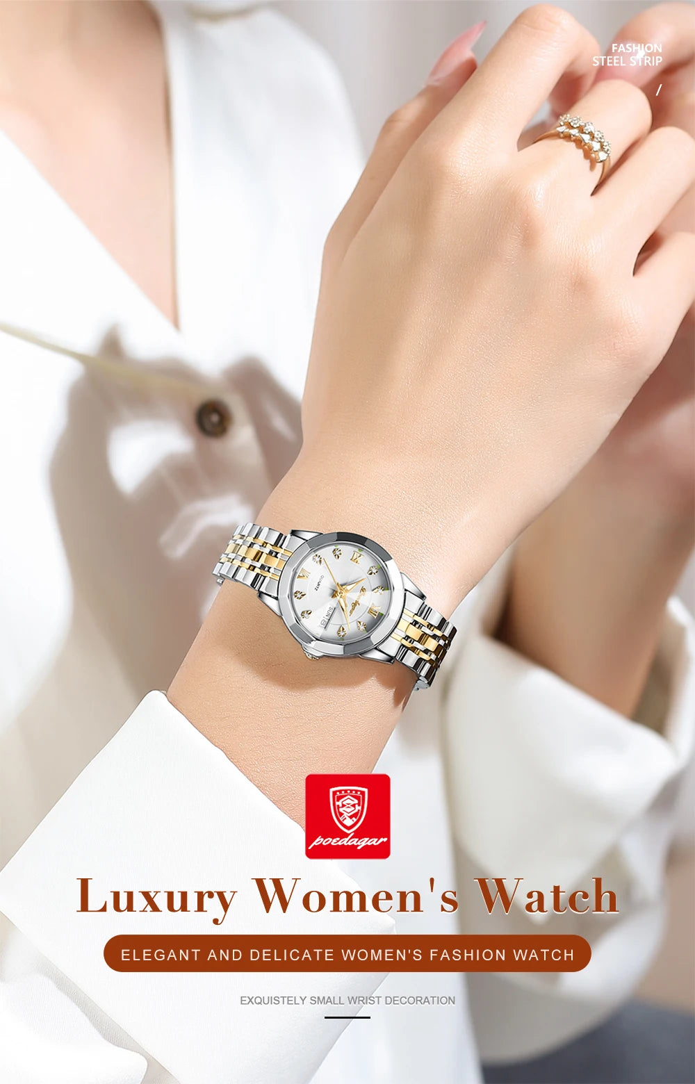 POEDAGAR Luxury Elegant Ladies Watch High Quality Casual Stainless Steel Luminous Waterproof Quartz Women's Watches Dress Clock