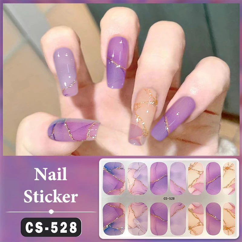No Baking Lamp Waterproof Nail Wraps Full Cover Nail Stickers Firm And Not Easy To Fall Off 14 Nails/Set Multi Color Nail Patch