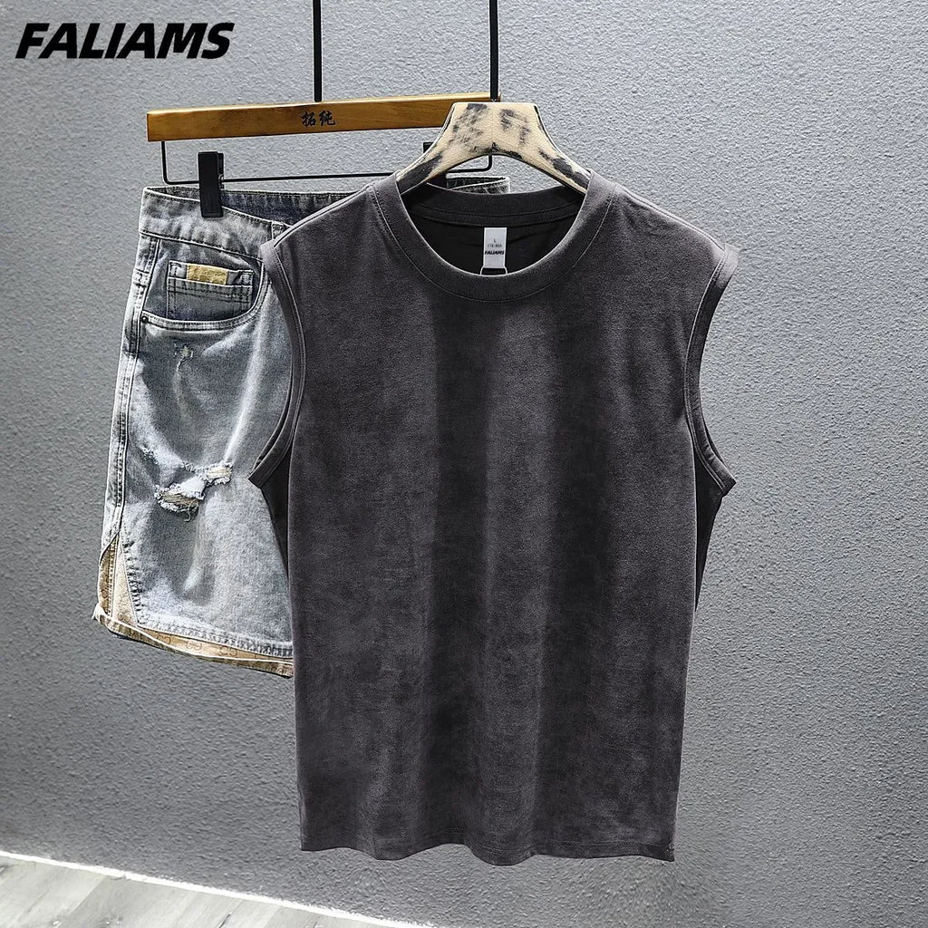 Men's Vintage Washed Purple  Top Casual Loose Sleeveless Vest