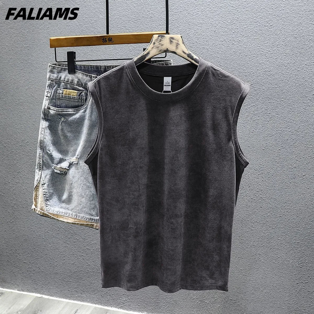Men's Vintage Washed Purple  Top Casual Loose Sleeveless Vest