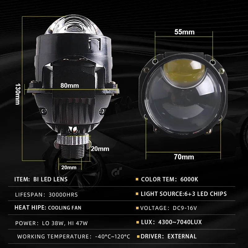 Sanvi Car 2.5'' Bi LED Lenses Hyperboloid Projector Headlights 12V 94W With Angel Eye Mask For H4 H7 9005 9006 Car Accessories